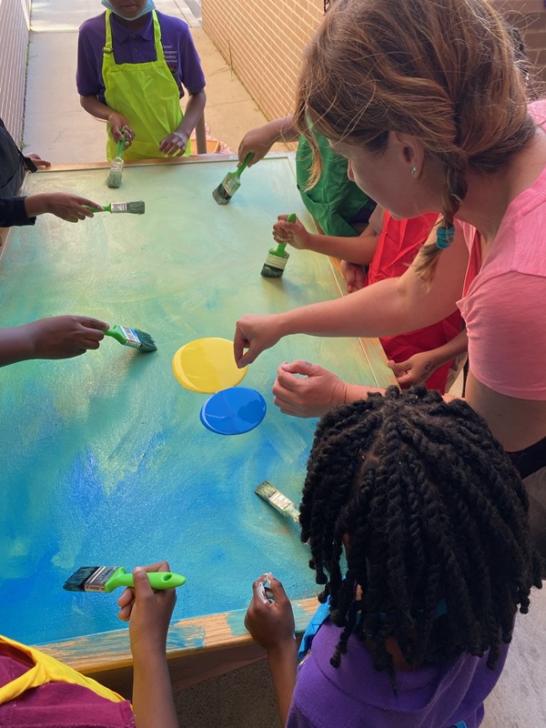 Students creating art together