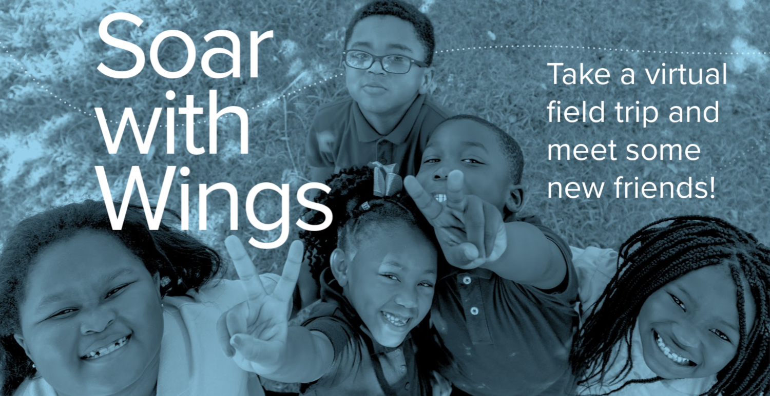 group of kids outside making peace signs