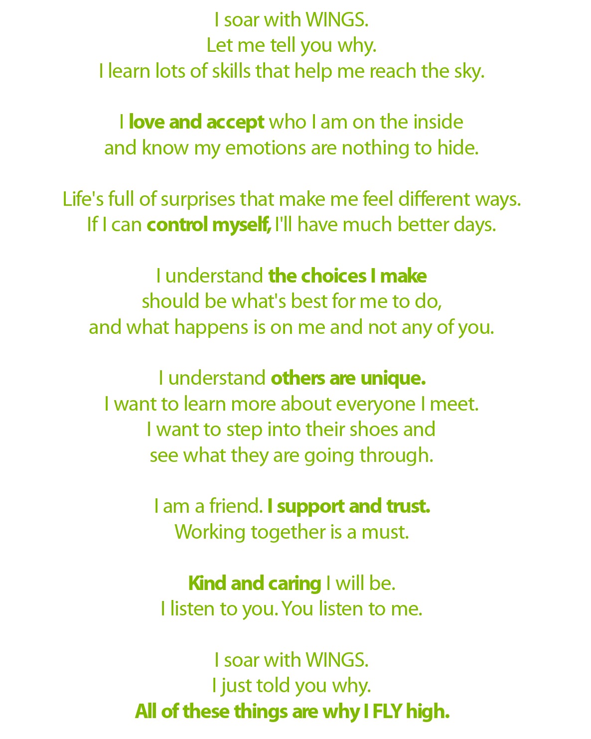 words to live by in green text