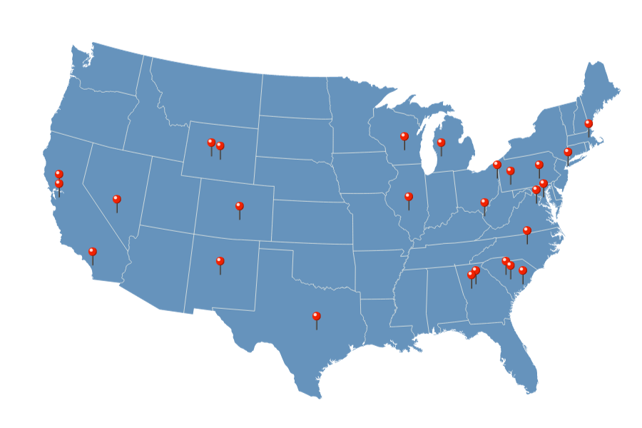 Map of places Wings has trained
