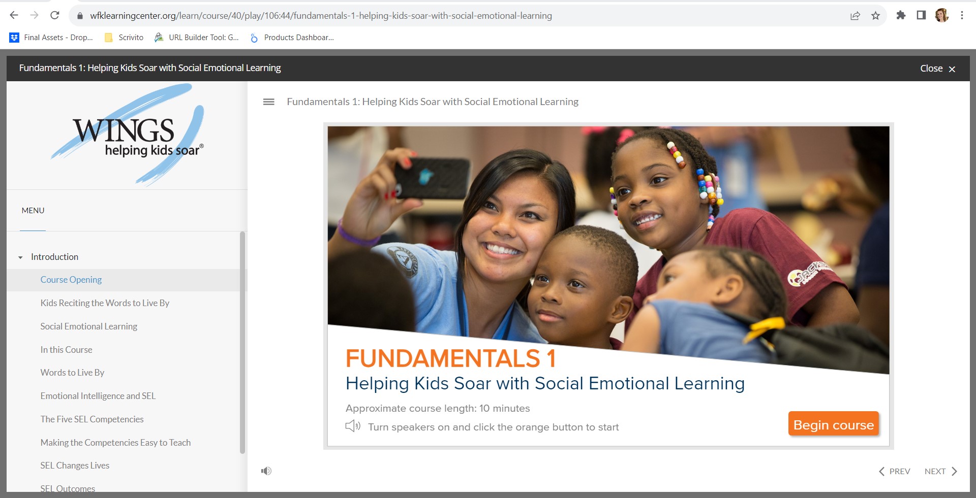 Screenshot of the LMS